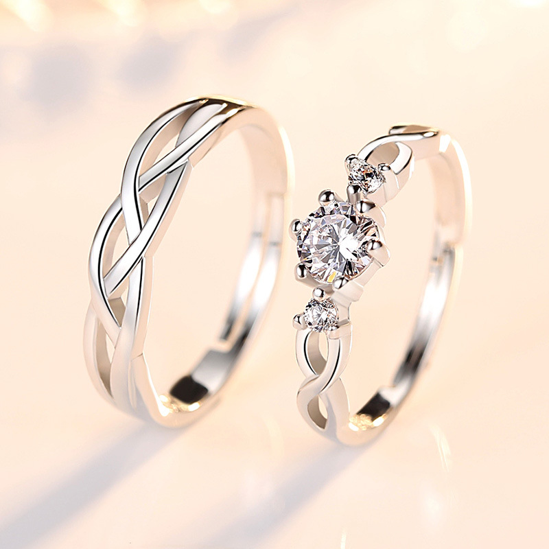 Wedding Z - 925 Sterling Silver Wrapped Intertwined Zirconia