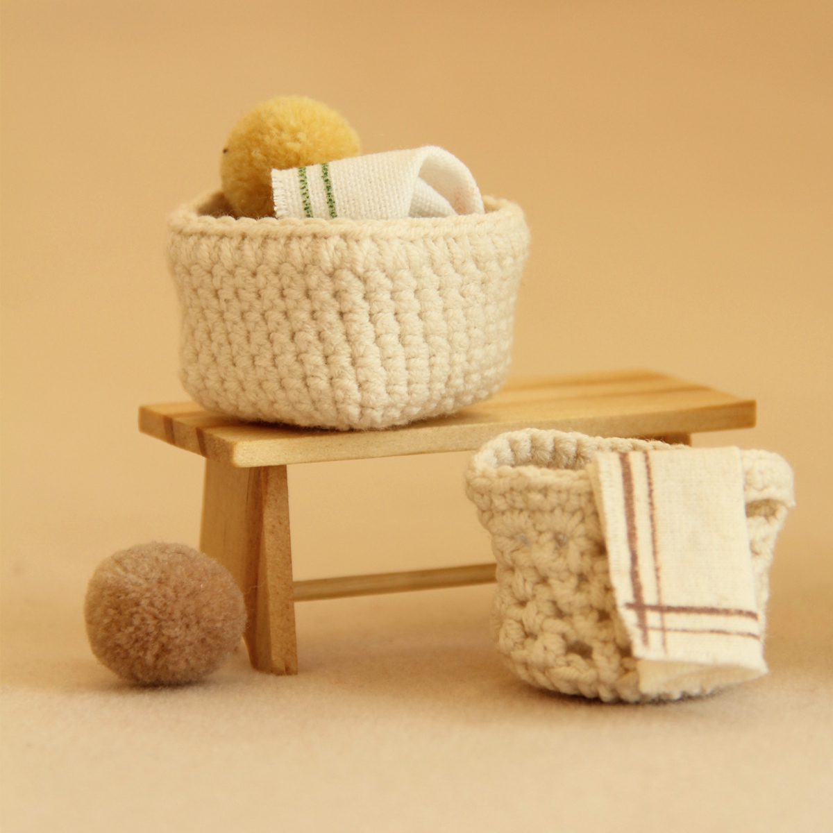 Wedding Hampers - 1:12 Miniature Handmade Crochet Laundry Basket