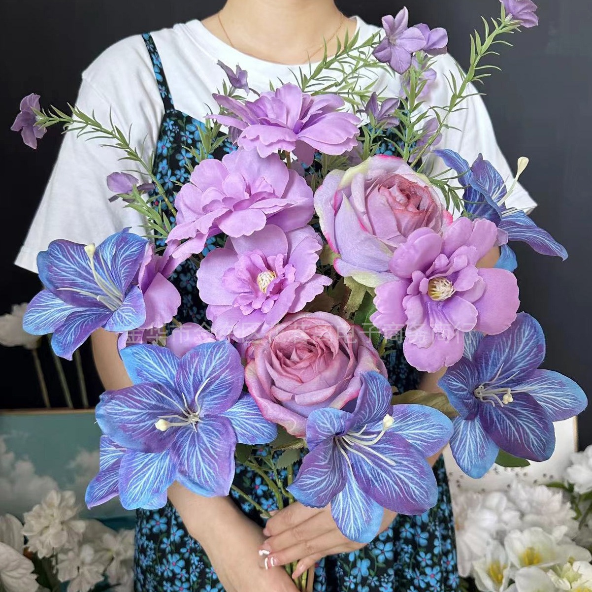 Purple Blue Monet Style Artifi - Wedding Supply Shops 评论和价格